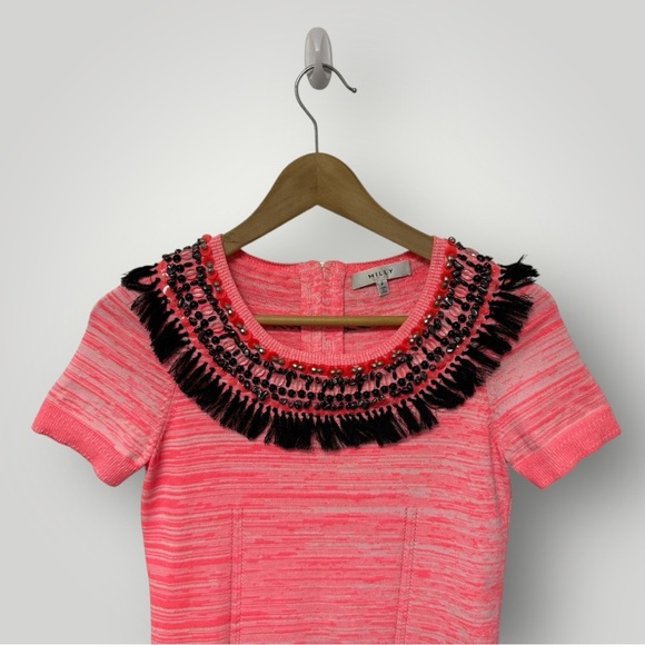 MILLY Knit Top Neon Pink Beaded Sz Small/P - Picture 3 of 7